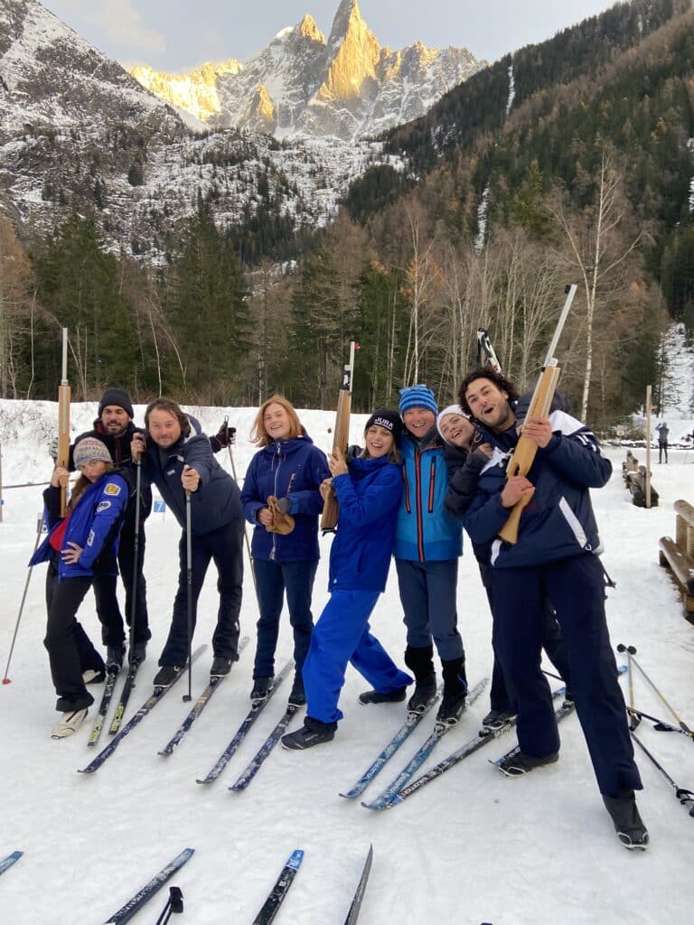 Group of friends testing Biathlon